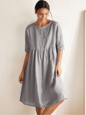 LINTICO Valencia 100% Linen Gray Grey A-line Dress Size Medium NWT